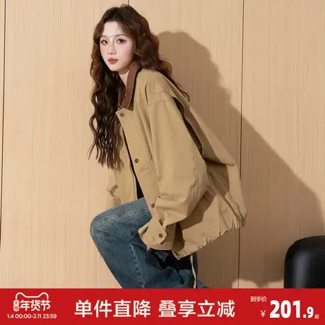 唐狮2026秋冬外套女翻领撞色高级感通勤时尚休闲高级感减龄百搭图片