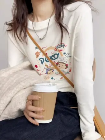 多巴胺穿搭白色仿棉洋气内搭打底衫女春秋装冬季德绒长袖t恤上衣商品大图