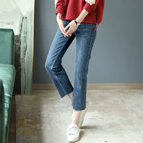宝诗黎显瘦百搭牛仔裤新款时尚九分裤2023秋季休闲高腰直筒女裤子商品大图