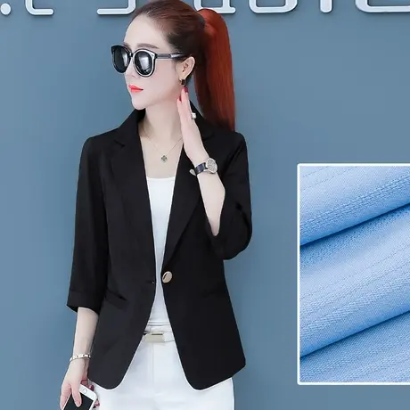 2023秋季新款条纹西装女防晒衣韩版薄款休闲短七分袖西服网红外套商品大图