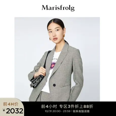 【千鸟格】玛丝菲尔西装21年冬季新羊毛棕色格子时尚西装外套商品大图