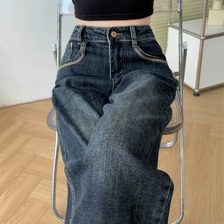 美式牛仔裤女今年流行裤子2023新款欧货秋冬款宽松窄版直筒阔腿裤图片