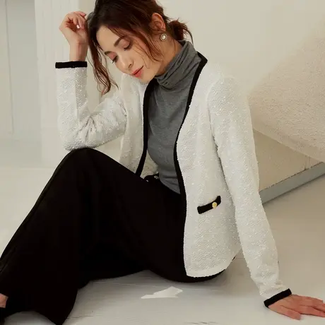 桔熊秋冬季法式名媛气质亮片修身长袖小个子短款外套女大码EA1672商品大图