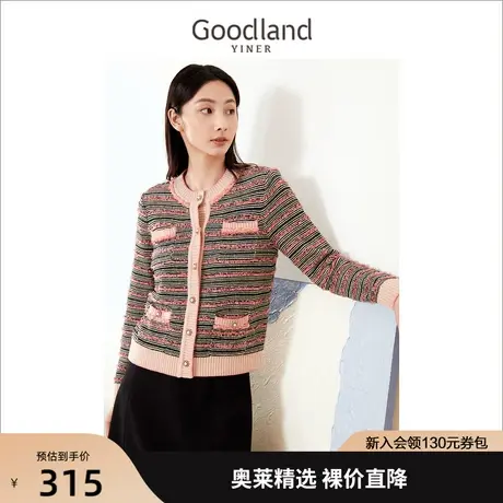 【小香风】音儿美地女装2022秋季新款单排扣设计感条纹针织开衫商品大图