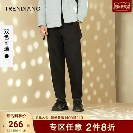 TRENDIANO潮牌官方男装时尚潮流扣带抽绳工装休闲九分裤直筒裤子商品大图