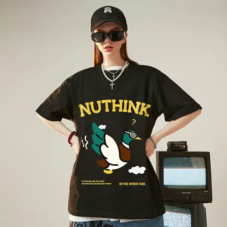 NUTHINK可爱卡通国潮短袖T恤男潮宽松潮牌情侣大码oversize半袖夏商品大图