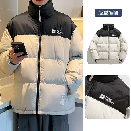 秋冬季拼色棉服男宽松大码oversize棉袄潮流立领棉衣休闲保暖外套图片