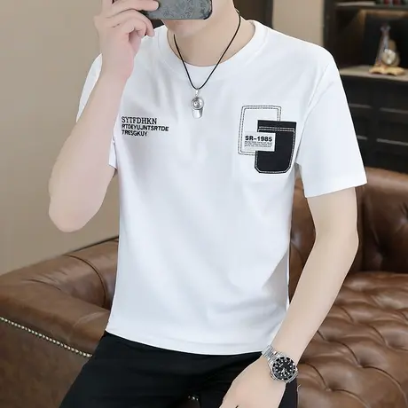 2023夏季男士短袖t恤潮流圆领时尚休闲字母时尚男装体恤上衣服商品大图