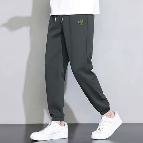 夏季长裤子男韩版潮流休闲百搭运动裤九分裤抽绳小脚束脚灰色卫裤商品大图