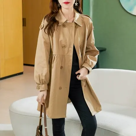 长款气质风衣女外套装春夏2021新款韩版时尚休闲简约粉色甜美外衣图片