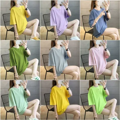 2023春夏装新款超a上衣情侣装小众设计感女糖果纯色ins短袖t恤潮图片