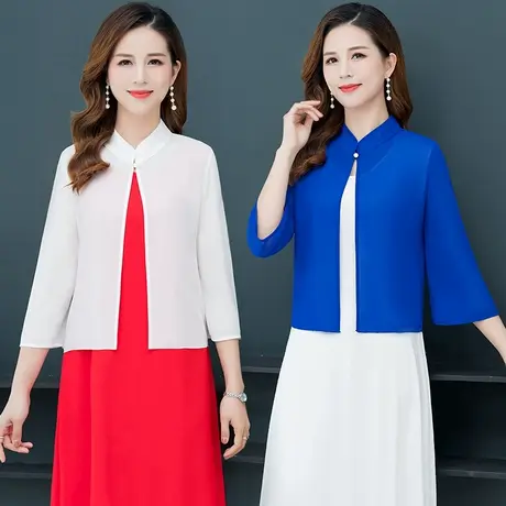 夏季防晒开衫外搭冰丝雪纺纱女短款白色披肩七分袖空调衫薄款外套图片