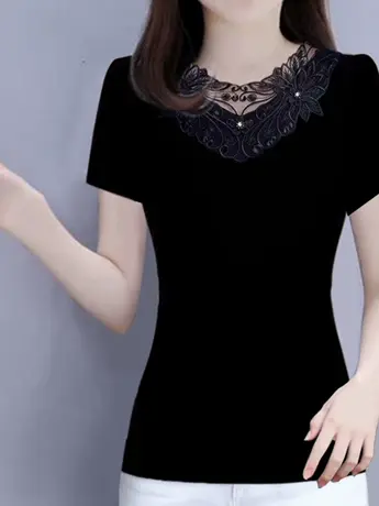 仿棉短袖t恤女2023年新款女装中年妈妈夏装大码女士体恤上衣夏季图片