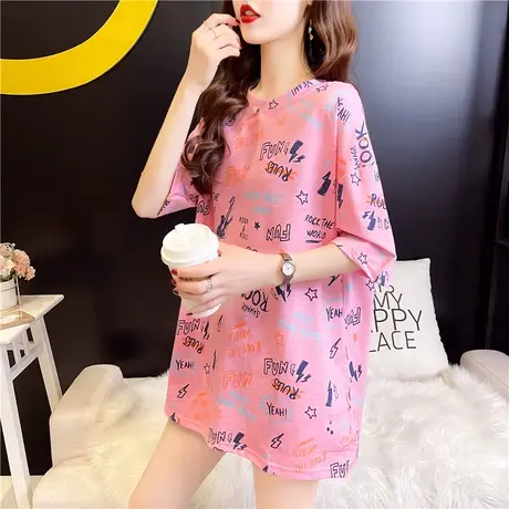 网红短袖t恤女夏季韩版宽松大码中长款下衣失踪ins超火chic上衣潮图片