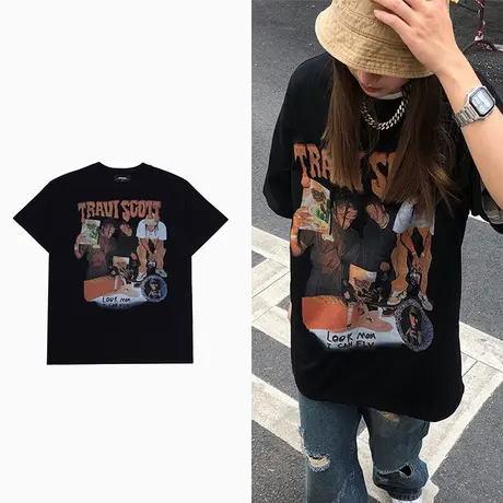 薄款大码纯棉漂亮t恤女装夏季印花外穿欧美复古学生减龄炸街短袖商品大图