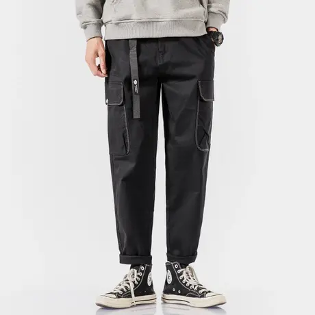 奕飏2020秋季辑明线大口袋工装裤四色入复古简约宽松休闲裤青年男图片