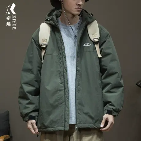 防水高级感外套男2025春秋新款男士加厚连帽工装夹克大码棉服男装商品大图
