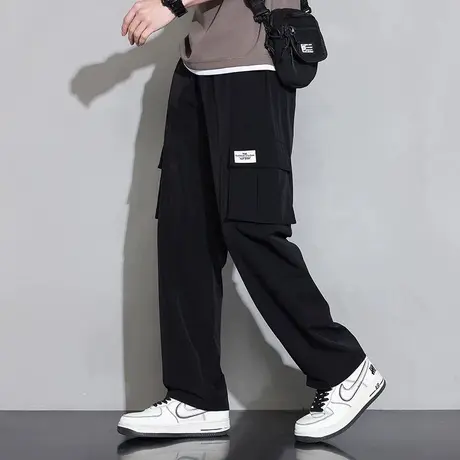冰丝工装裤男士夏季薄款百搭直筒裤潮牌男生裤子垂感运动休闲长裤商品大图