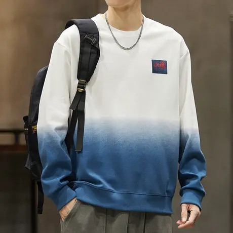 男款春季撞色白色圆领卫衣春秋款重磅长袖上衣服2024新款春天男装商品大图