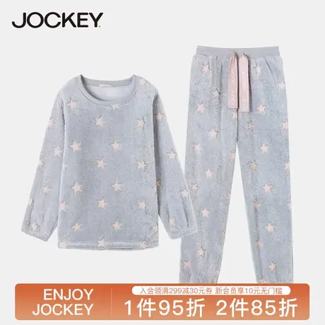 Jockey法兰绒家居服套装女加绒保暖可外穿宽松圆领睡衣秋冬新款图片