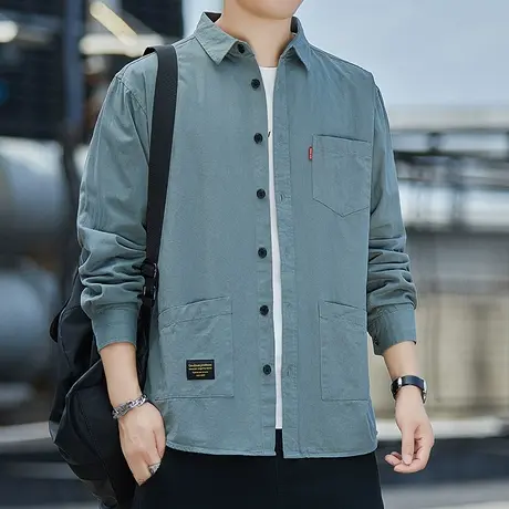 纯棉长袖衬衫男士工装外套春秋季帅气秋装休闲港风宽松休闲衬衣男商品大图