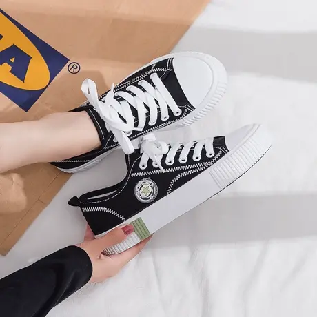 夏季低帮帆布鞋女新款港风ulzzang百搭2020爆款学生潮鞋ins黑色鞋图片