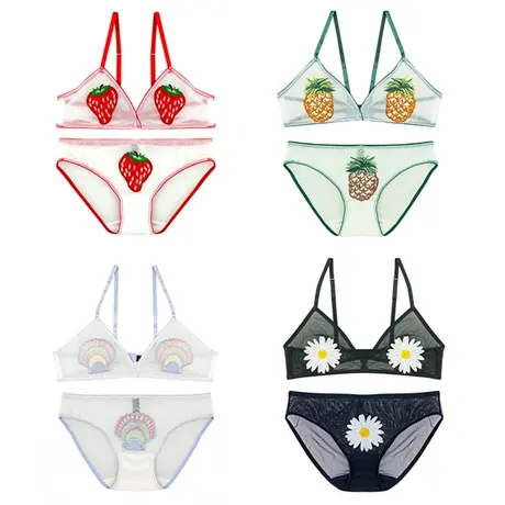 清新菠萝超薄无钢圈bralette侧收女士内衣文胸套装商品大图