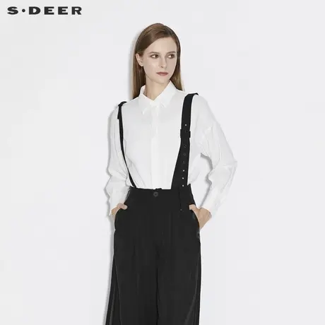 sdeer圣迪奥女装春秋装休闲翻领基本款白色通勤衬衫女S21360503图片