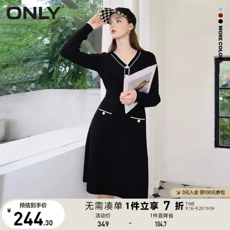 ONLY奥莱夏季设计感圆领高腰长袖法式连衣裙女图片