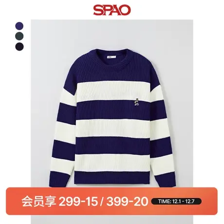 SPAO韩国同款2024年春季新款男士长袖圆领套头毛衣SPKWE11C52商品大图