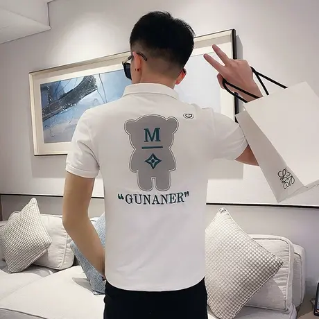 夏季男士t恤polo衫短袖翻领修身半袖刺绣小熊休闲ins潮牌潮流体恤商品大图