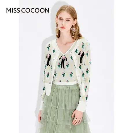 MISSCOCOON【莫奈花园】24春新款小香风菱形格玫瑰花针织两件套商品大图