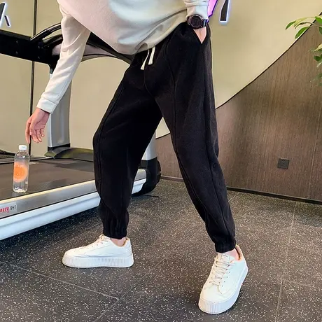 卫裤加绒裤子加厚男裤2023新款痞帅冬款运动休闲裤纯色束腿裤ins商品大图