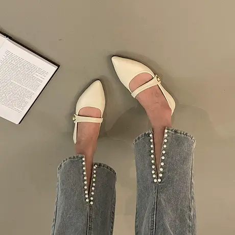 复古玛丽珍女鞋尖头2024新款法式软皮小香风单鞋女软底浅口平底鞋商品大图