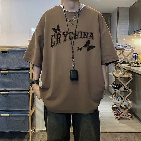 美式蝴蝶短袖T恤男夏季新款ins潮牌百搭半袖体恤大码男生宽松上衣商品大图