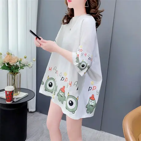 宽松慵懒风大码半袖t恤女夏季2023新款韩版学生卡通印花超火上衣商品大图