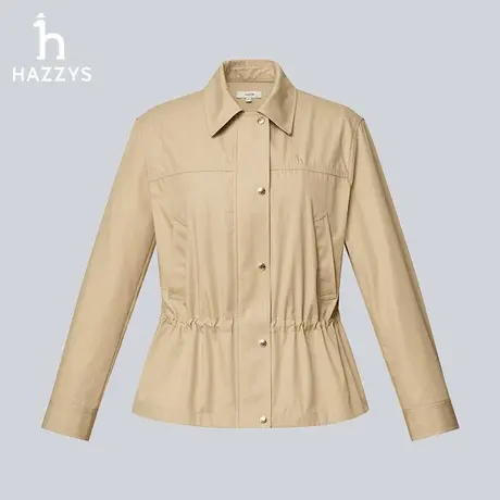 【商场同款】Hazzys哈吉斯2024春季新品衬衫领休闲素色夹克外套女图片