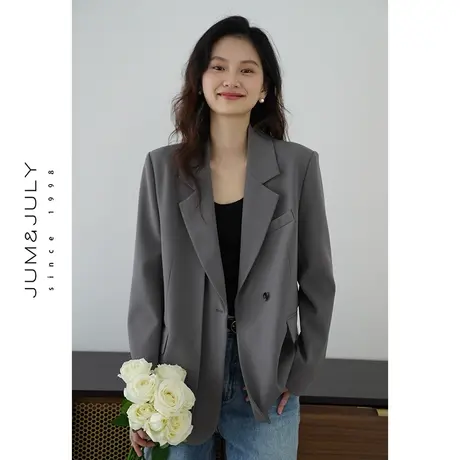 嘉茱莉春季新款一粒扣灰色西装外套女小个子高级感外套休闲上衣商品大图