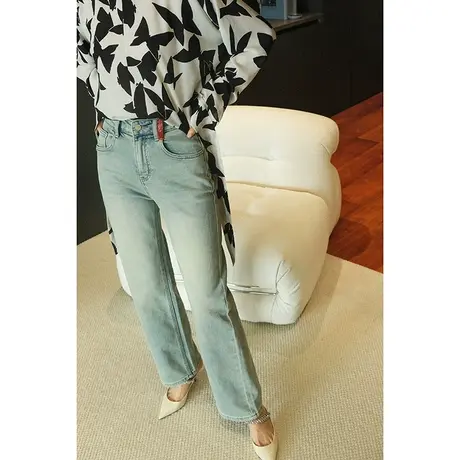 2024春夏新款简约时尚高腰阔腿直筒微弹力宽松显瘦长裤女士牛仔裤图片