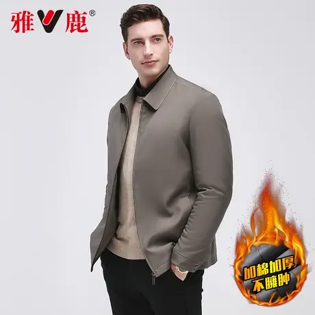 雅鹿男士棉服商务休闲短款干部加棉夹克外套中老年爸爸保暖棉衣商品大图