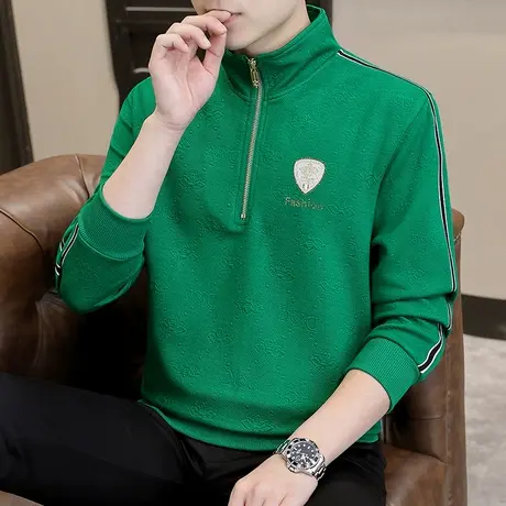 时尚休闲立领男卫衣潮流帅气秋季高领外套青年拉链套头长袖t恤男商品大图