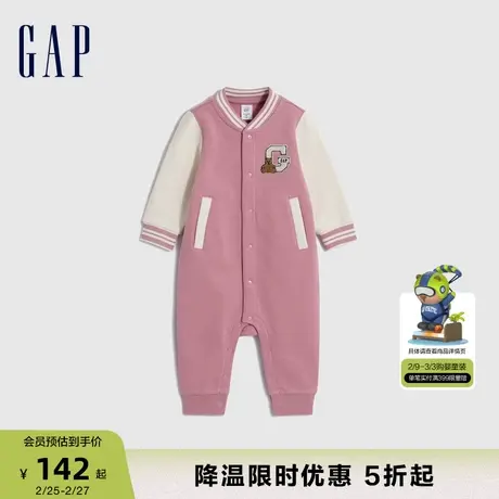 【断码优惠】Gap婴儿春秋LOGO碳素软磨抓绒连体衣儿童爬服788687商品大图