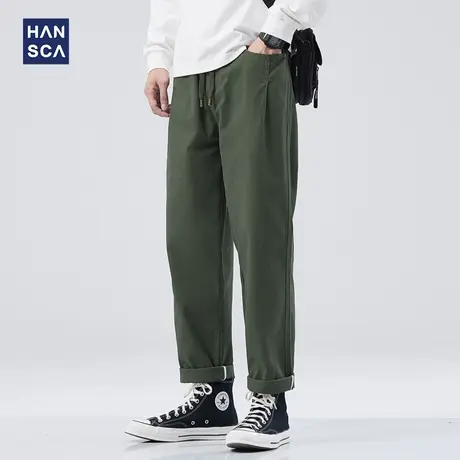 hansca男士休闲裤秋季直筒宽松纯棉男裤春秋款阔腿高街日系长裤子商品大图