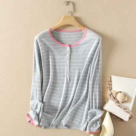 美丽诺羊毛春装女2024新款毛衣女宽松圆领套头上衣爆款针织打底衫图片