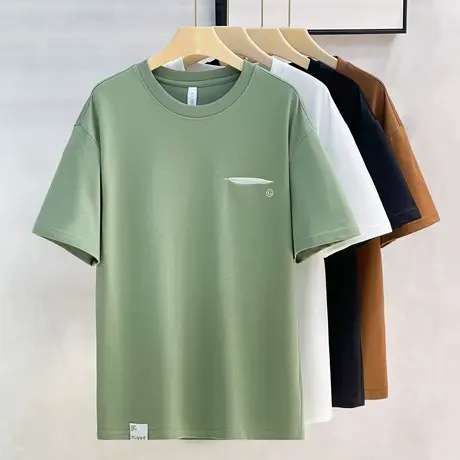 冰丝薄款白色隐形口袋短袖t恤男2024夏季微宽松休闲半袖体恤上衣商品大图