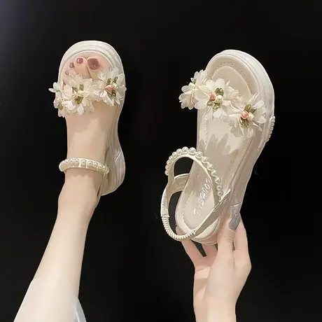 凉鞋女2024新款平底海边沙滩鞋仙女孕妇鞋外穿配裙子chic软底罗马商品大图