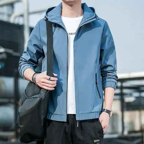 冬季雾霾蓝防风防水速干连帽夹克外套男士2023新款休闲外穿秋冬款图片