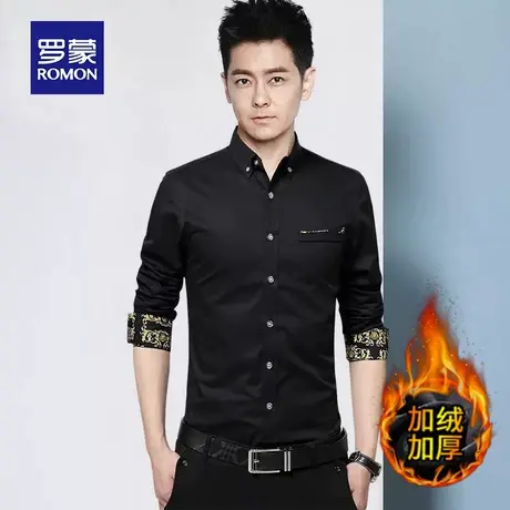 罗蒙灯芯绒长袖衬衫男加绒商务休闲加厚冬季2023新款男士保暖衬衣商品大图