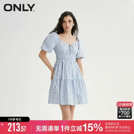 ONLY秋季可爱泡泡袖V领A字碎花短款连衣裙女|123207128图片