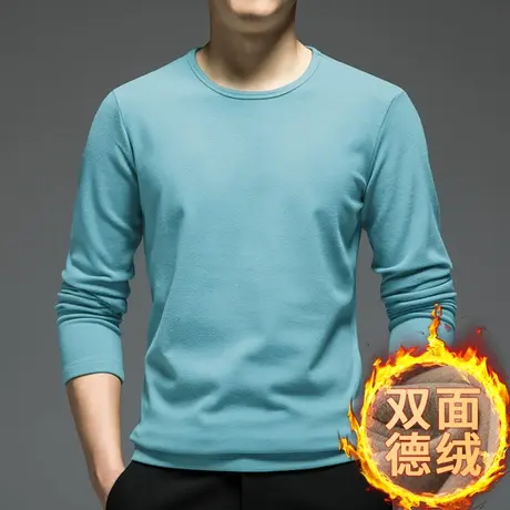 德绒打底衫内搭长袖t恤男潮流秋冬保暖双面绒圆领上衣服纯色体恤商品大图